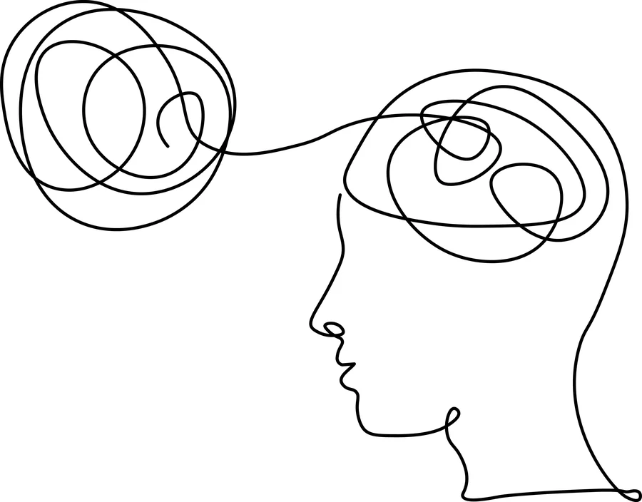 Hand-drawn illustration on the Patients page — Maxwell Minds black and white aesthetic depicting a figure navigating ADHD, autism and mental health medication decisions